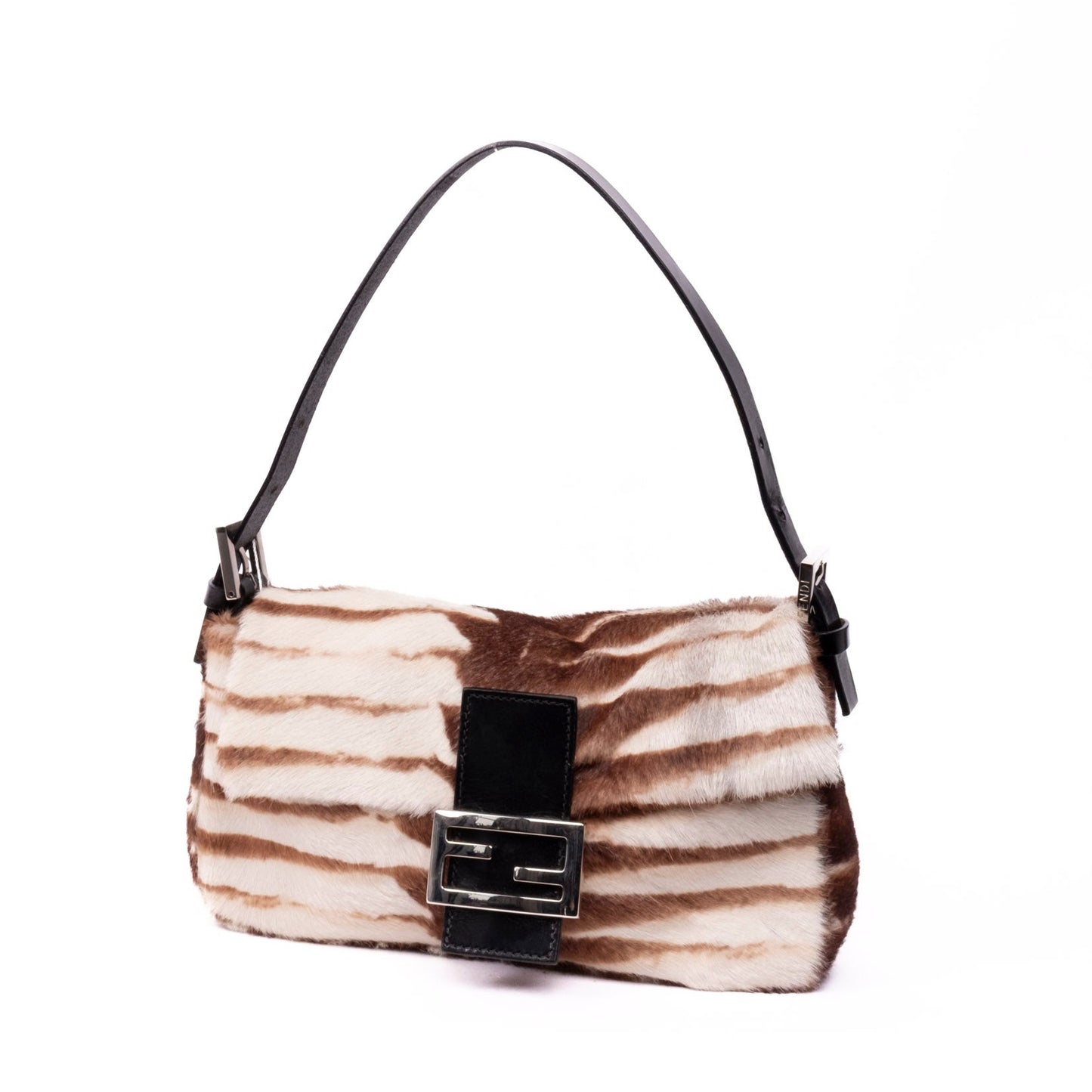 Fendi Brown Multicolored Ponyhair Baguette Shoulder Bag